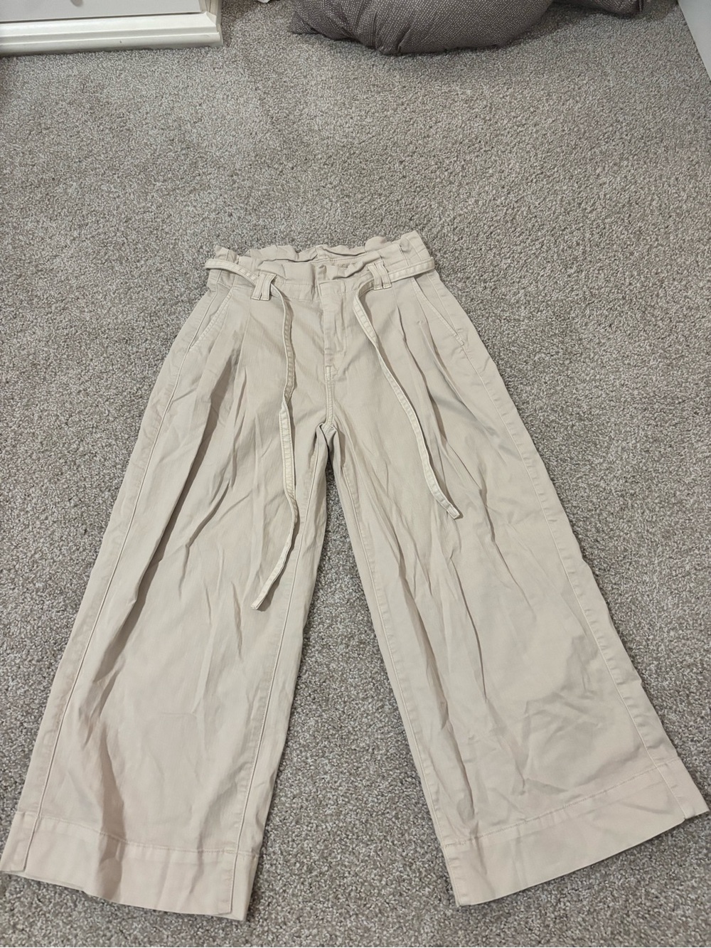 American Eagle Outfitters Light Beige Wide-Leg Paperbag Pants